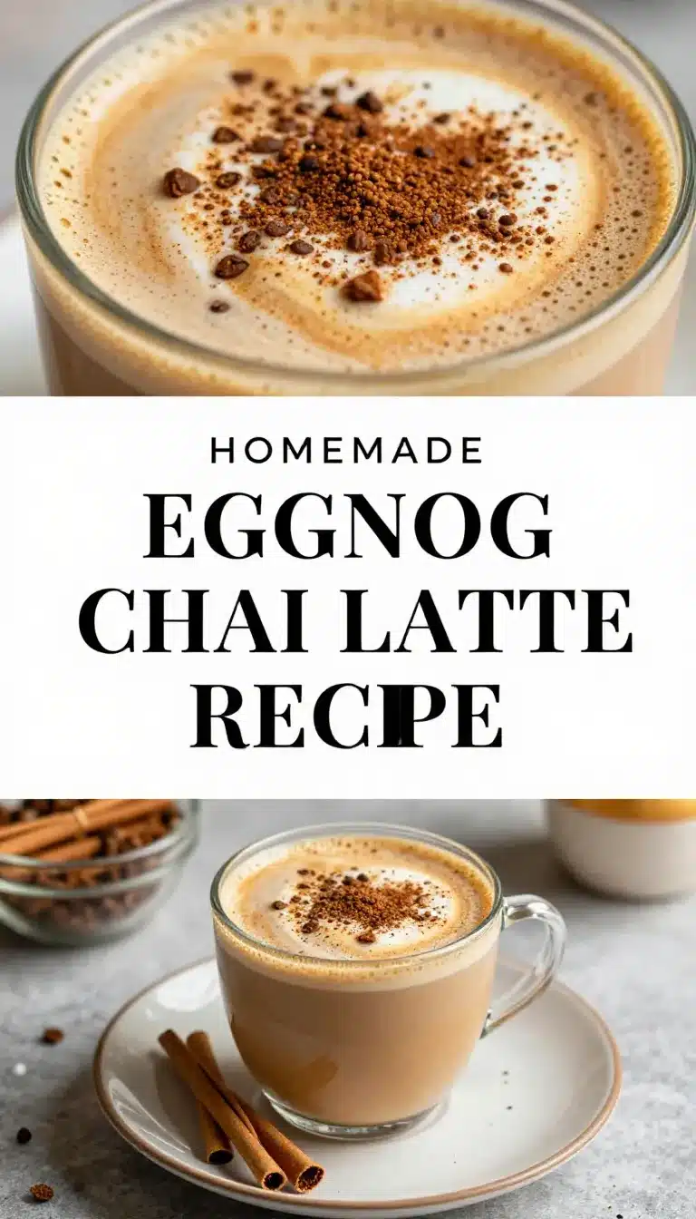 Eggnog Chai 5 A steaming cup of eggnog chai topped with cinnamon and nutmeg