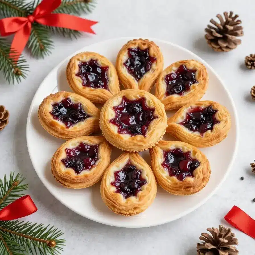 A freshly baked sugar plum cheese Danish with a golden-brown crust and a sweet filling