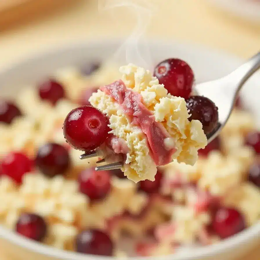 Cranberry Fluff Salad From Fresh Cranberries 2 A vibrant bowl of cranberry fluff salad made with fresh cranberries, whipped cream, and marshmallows.