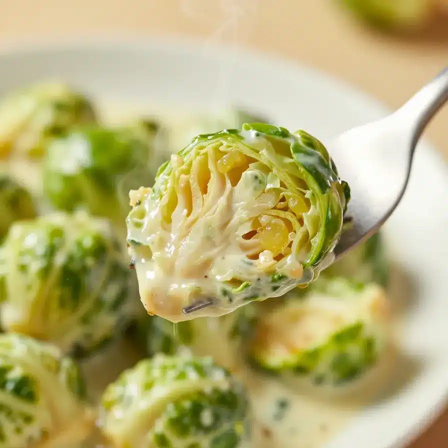 Creamy Brussels Sprout Slaw 2 A bowl of creamy Brussels sprout slaw topped with sliced almonds and cranberries