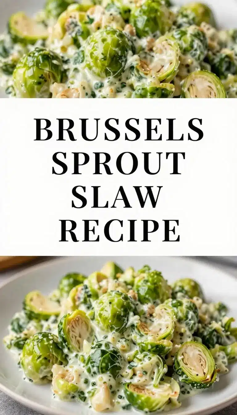 Creamy Brussels Sprout Slaw 5 A bowl of creamy Brussels sprout slaw topped with sliced almonds and cranberries