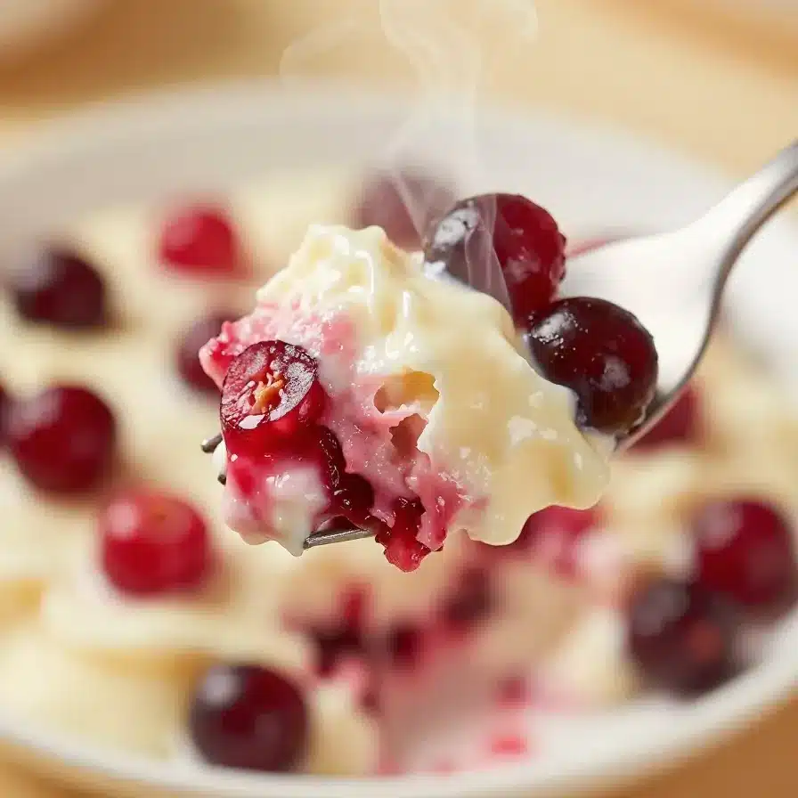 A vibrant cranberry salad with fresh greens and nuts, topped with a creamy dressing.