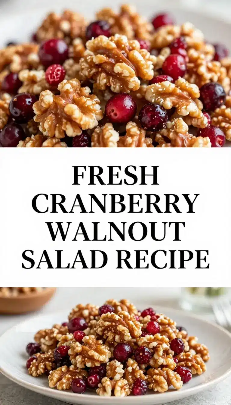 A vibrant cranberry salad with fresh greens and nuts, topped with a creamy dressing.