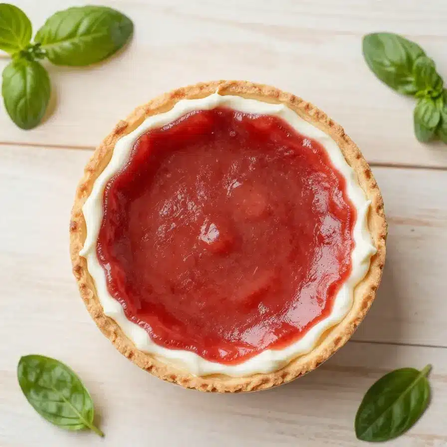 A beautifully arranged cranberry curd tart topped with fresh cranberries and mint leaves