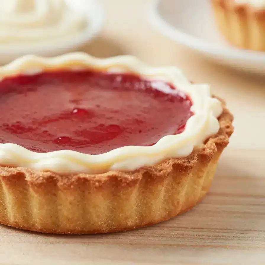 A beautifully arranged cranberry curd tart topped with fresh cranberries and mint leaves