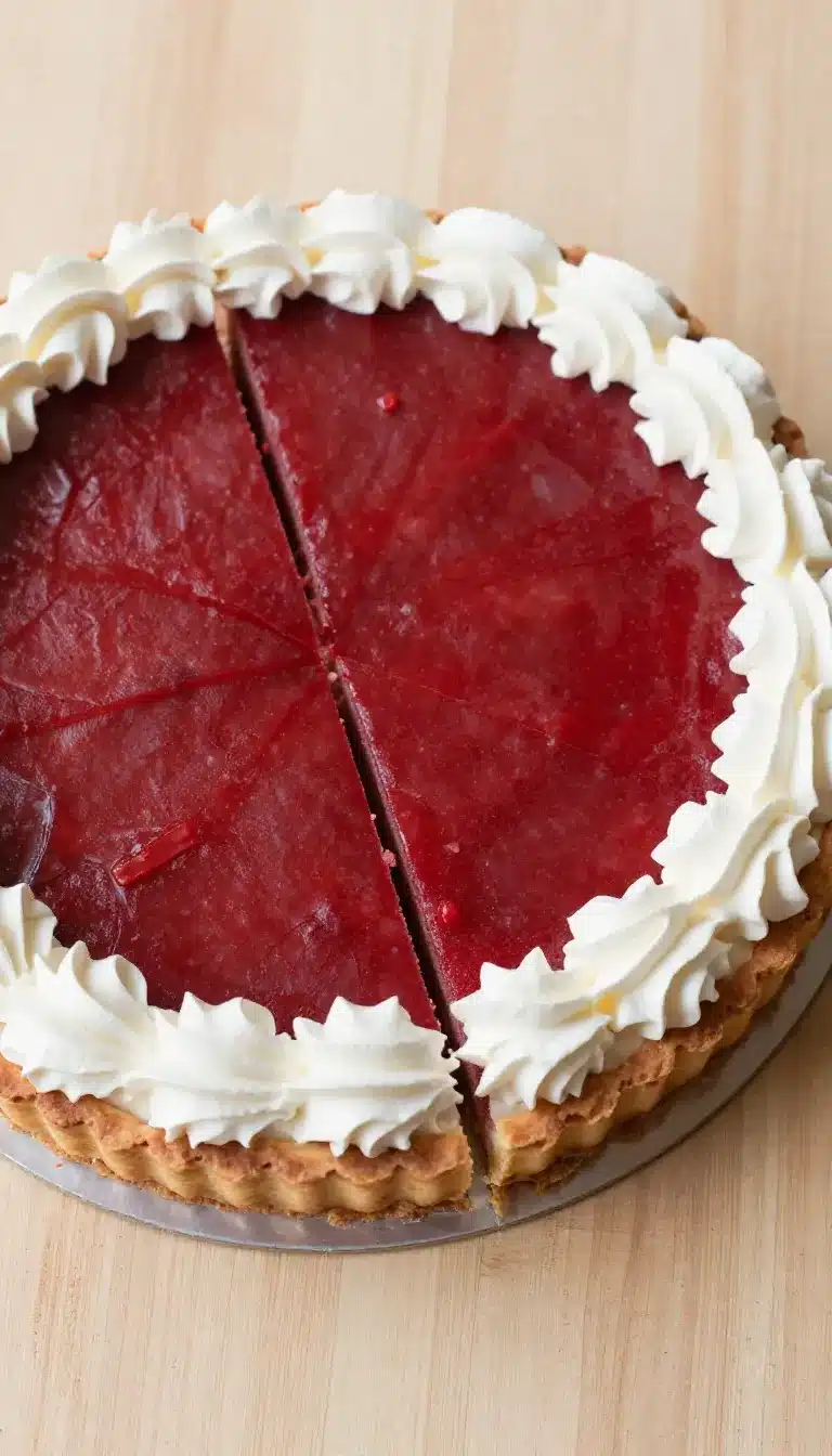 A beautifully arranged cranberry curd tart topped with fresh cranberries and mint leaves